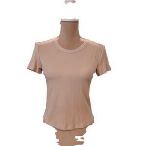 Gypsy + Jade Medium Womens Sand Beige Ribbed Short Sleeve Crew Neck tshirt